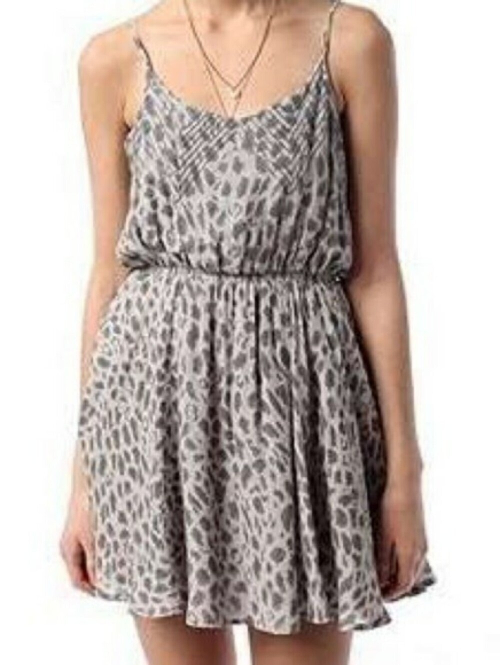 Lucca Couture Gray Cheetah Printed Mini Dress Boho Summer Vacation - Size Small